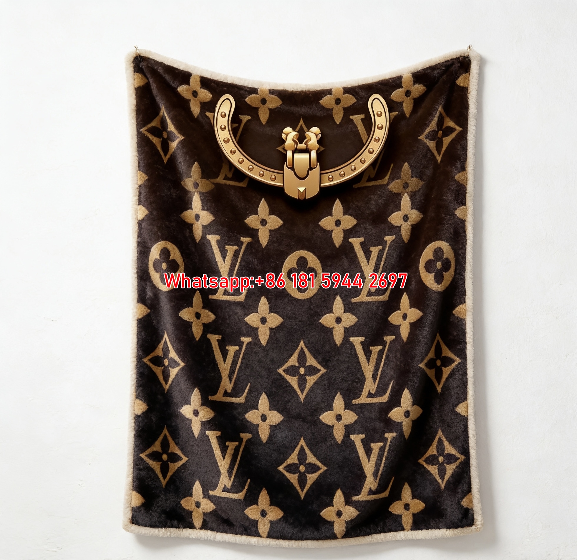 LV Monogram Lock Blanket Gold LV Monogram Throw IMG_3345